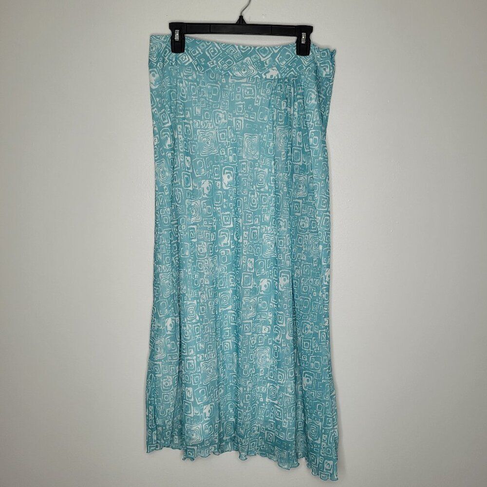 Vintage y2k blue teal white geometric print maxi artsy skirt size 12